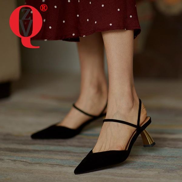 

summer style woman sandals genuine leather solid color pointed toe comfortable concise leisure mature office lady dress shoes, Black