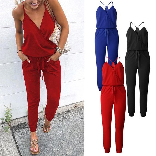 

women's jumpsuits & rompers ly women strappy backelsss jumpsuit long pants summer beach party playsuit do99, Black;white