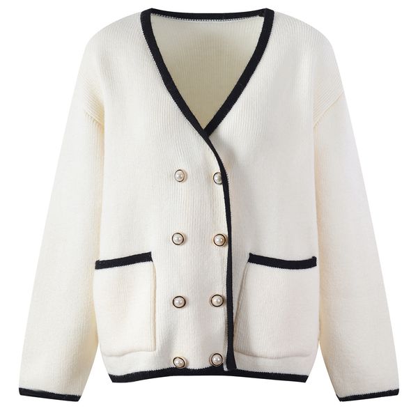 

1111 2022 milan runway autumn brand same style sweater long sleeve v neck black white cardigan fashion clothes womens yl, White;black