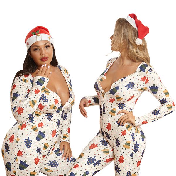 

christmas home wear jumpsuits plus size women knitted single-breasted v-neck bodycon cartoon printing rompers autumn, Black;white