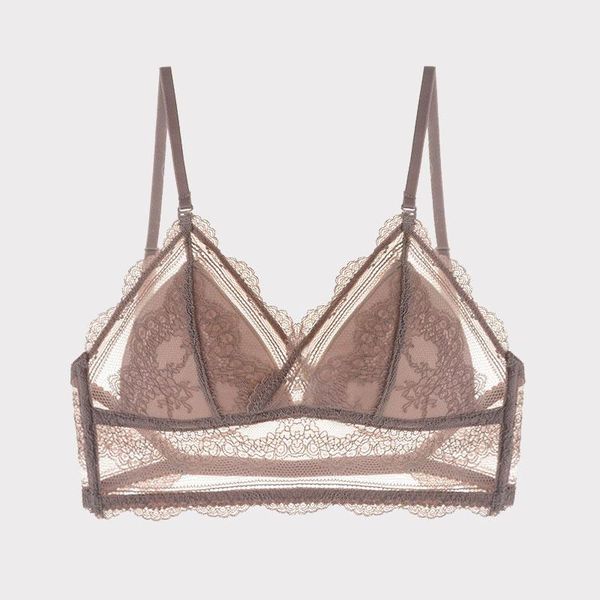 

bras french style lingerie soft bralette deep v lace wireless triangle padded cups backless bra u beauty back brassiere, Red;black