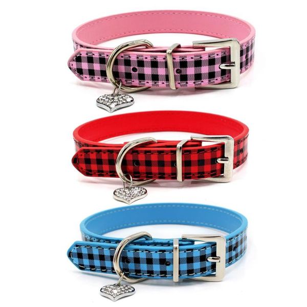

cat collar adjustable kitten neck strap for small necklace crystal diamond heart pendant pet supplies shiny leather collars & leads