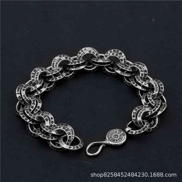 

luxury designer chrome/hearts ch croquetai silver double ring bracelet personality punk hip hop men and women hand accessories, Red;brown