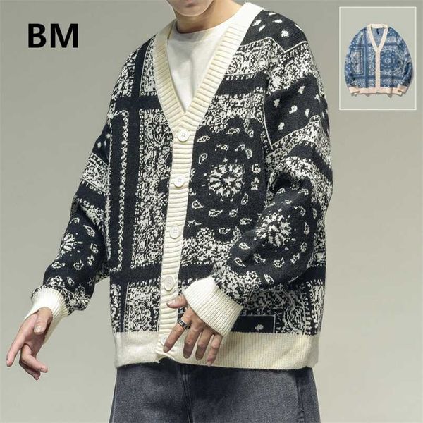 Cardigan di moda etnica giapponese Streetwear Harajuku Maglione casual Abbigliamento uomo Cappotto invernale Retro Coppia allentata Top maschile 211006