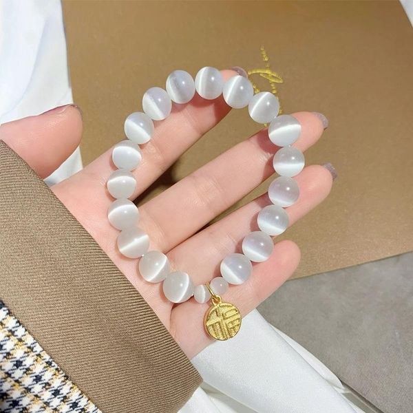 

beaded, strands opal bracelet fu brand sand gold pendant girlfriend simple ins cold wind female, Black