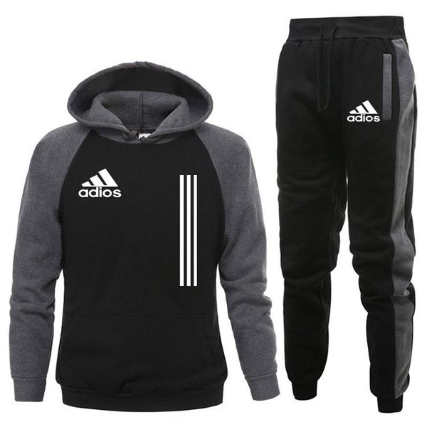 

men's tracksuits sets tracksuit men autumn winter hooded sweatshirt drawstring outfit sportswear 2021 male suit pullover two piece set, Gray