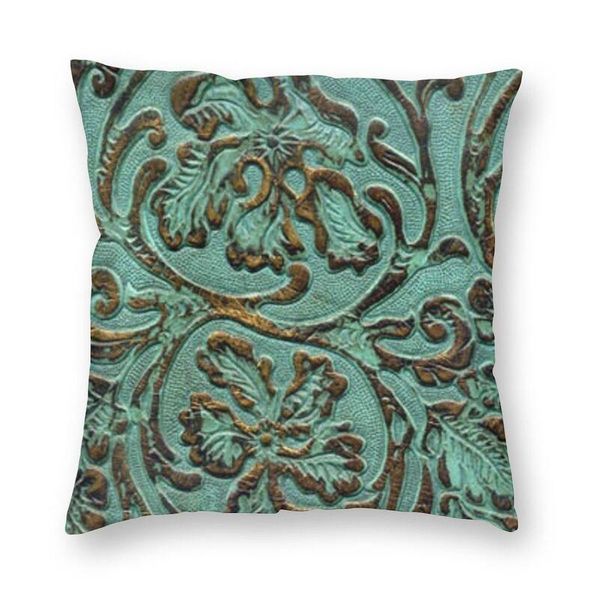 

cushion/decorative pillow aqua flowers tooled leather pattern cushion covers sofa living room vintage floral textures square throw case 40x4