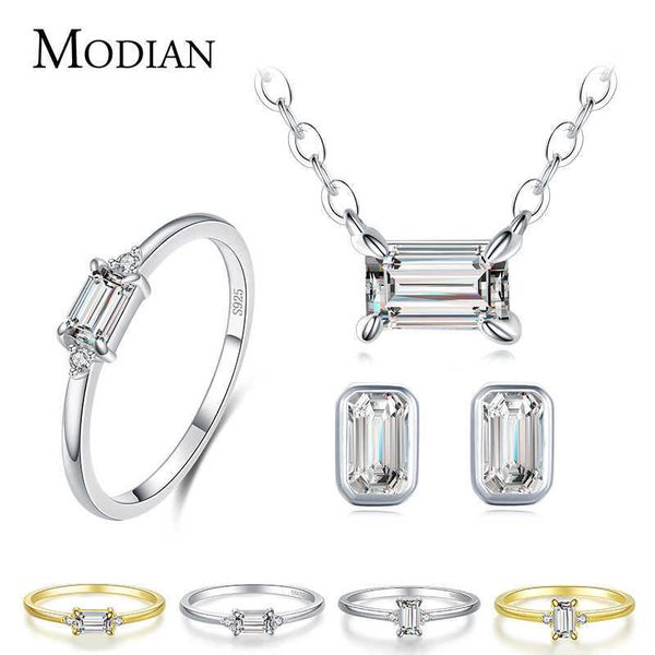 

925 sterling silver classic charm aaa zirconia necklace earrings rings bridal wedding jewelry set for women fine 210707