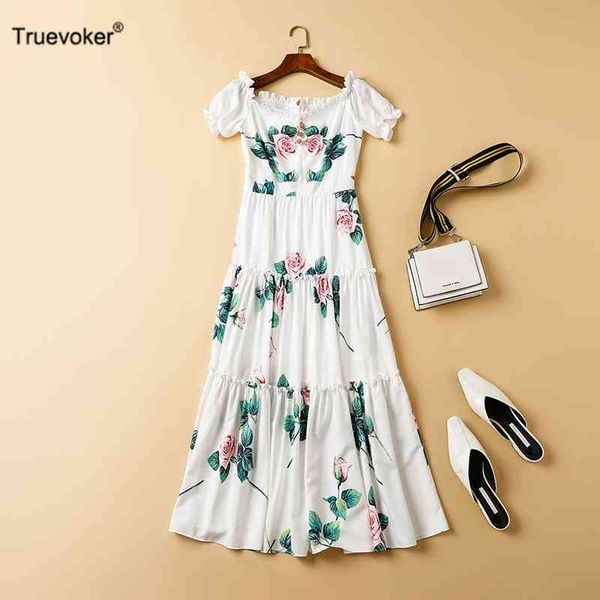 

truevoker european runway designer prom dres off shoulder print midi long white party gown mujer festa vestido 210602, Black;gray