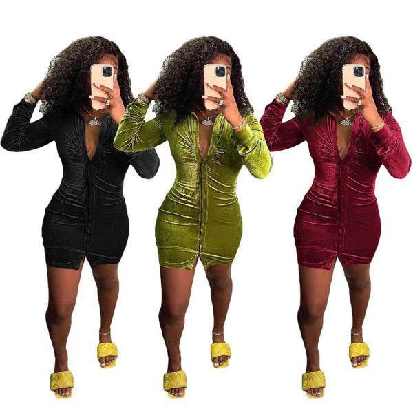 

casual dresses nightclub party women dress 2021 lapel neck long sleeves skinny bodycon mini slim waist with buttons s-2xl, Black;gray