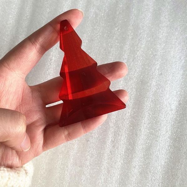 

76mm 10pcs red crystal chandelier prism ornament pendant hanging x-ams tree lighting