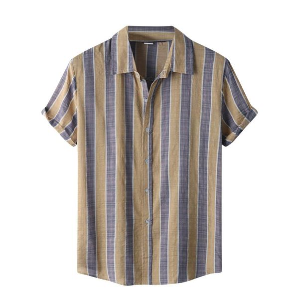 

men's casual shirts kancoold 2021 summer men vertical stripe print shirt short sleeve button turn-down collar hawaiian, White;black
