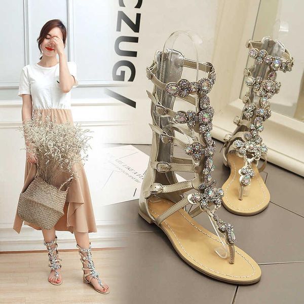 

sandals bohemian flat rhinestone high-women's shoes lady, Black