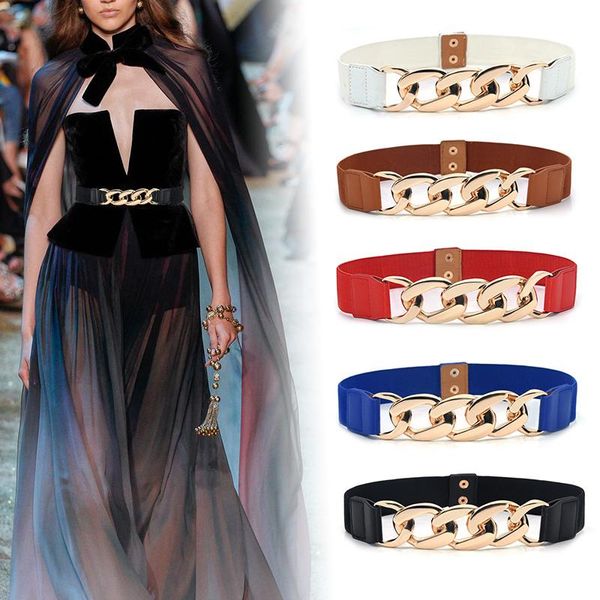 

Belts Elastic Wide Women Wasit Belt Gold Metal Chain Fashion Coat Sweater Dress Female Waistband Stretch Cummerbunds, Black;brown
