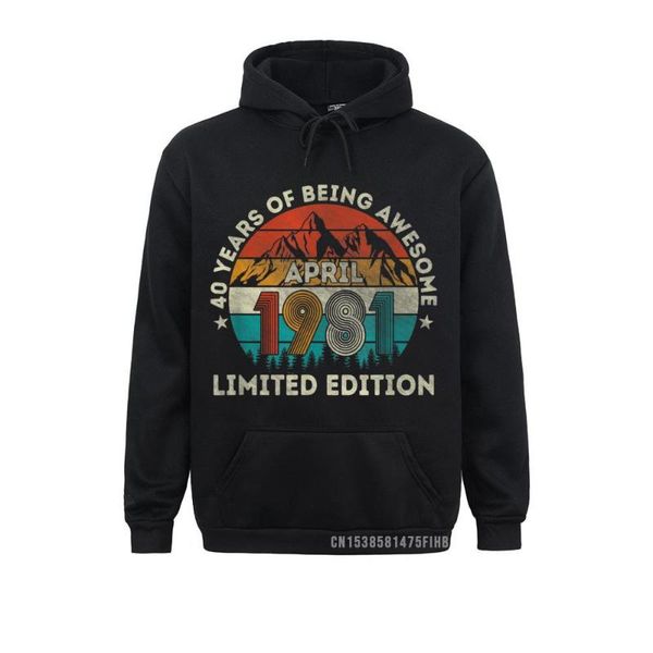

men's hoodies & sweatshirts april 1981 vintage 40 year old retro 40th birthday men women for hip hop japan style prevailing, Black