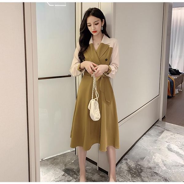 

casual dresses mesh red show thin temperament splicing medium length long sleeve dress women fashion, Black;gray