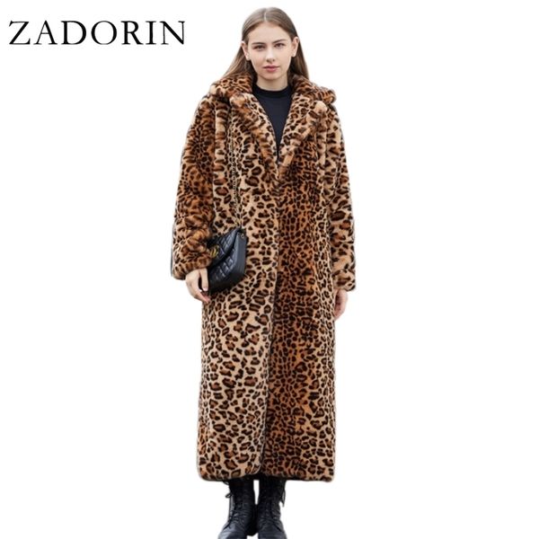 Zadorin High Street Leopard Imprimir Long Faux Pele Casaco Fuzzy Jaqueta Para As Mulheres Inverno Coelho Coelho Casacos e Jaquetas 211124