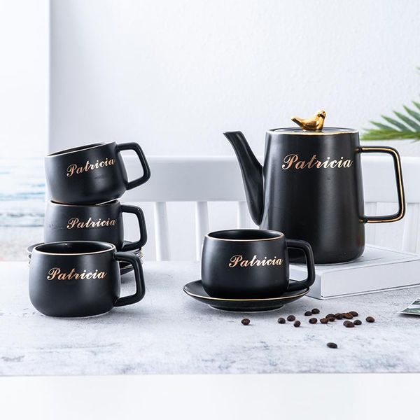 

mugs porcelain teapot sets black gold inlay drinkware ceramic mug