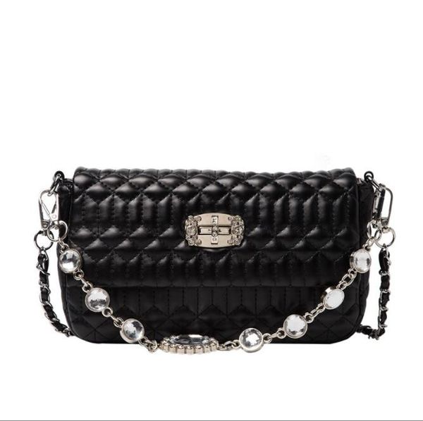 

wholesale women handbag street fashion embossed leather chain bag sweet ladies diamond womens shoulder bags diamonds pearl messenger handbag, Black;red