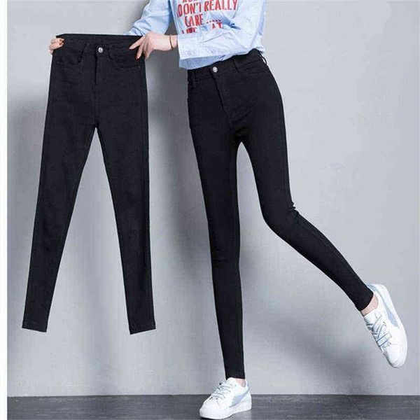 

women's large jeans, black tight high elastic button jeans, warm, 2022, Blue