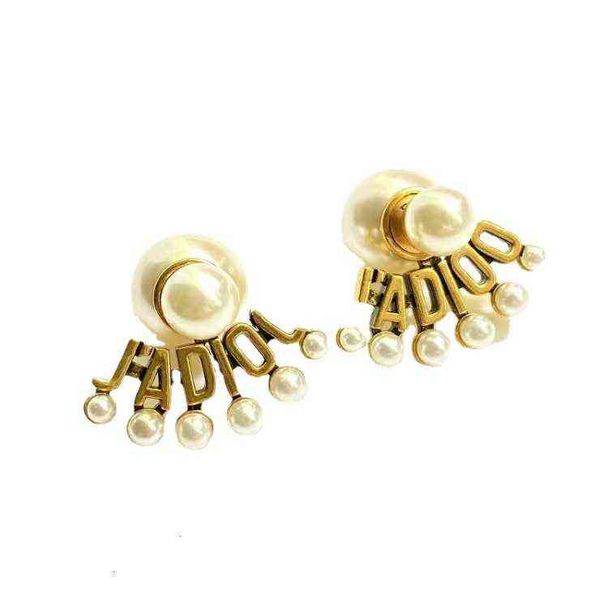 

dijia pearl earrings 2021 jindian d family female dc letter fan 925, Golden