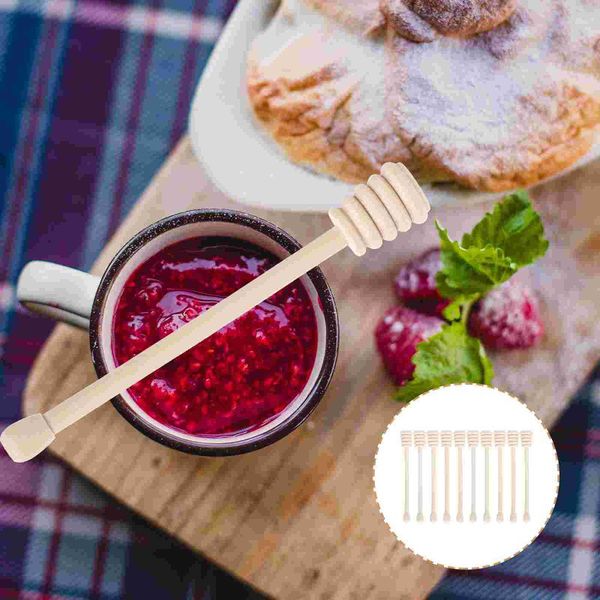 

spoons 10pcs wooden honey stirring rods sticks taking tools