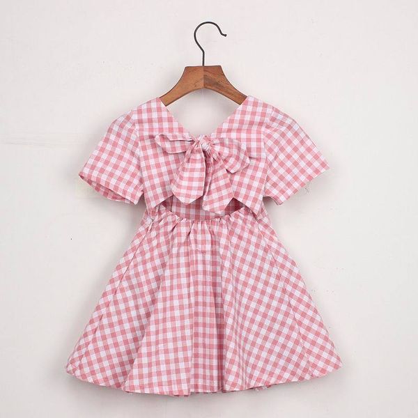 

girl's dresses wholesale girl plaid summer style backless big bow cotton short sleeve casual kid clothes lt031 ej6z, Red;yellow