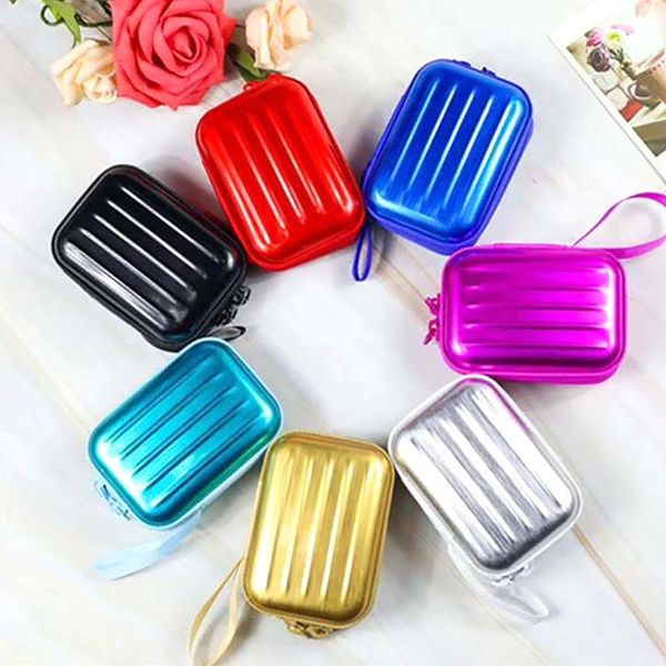 

mini tinplate coin bags suitcase shape purse pouch key portable solid color storage