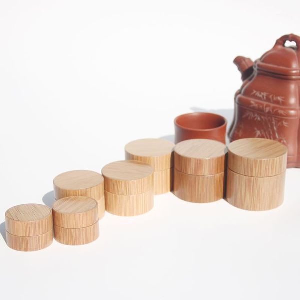 

storage bottles & jars natural bamboo refillable bottle 5/10/15/20 30/50ml cosmetics jar box makeup cream pot container round portable