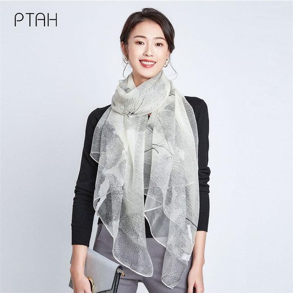

scarves [ptah] fashion wool silk scarf for women autumn winter temperament elegant large shawl softer warmer ladies 185*80cm, Blue;gray
