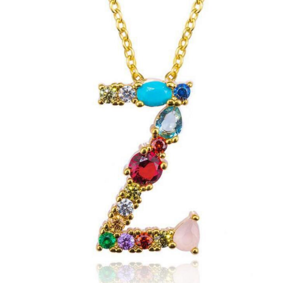 

cubic zircon alphabet pendants gold color copper mini a-z letter pendant necklace shinning 26 initial collares jewelry necklaces, Silver