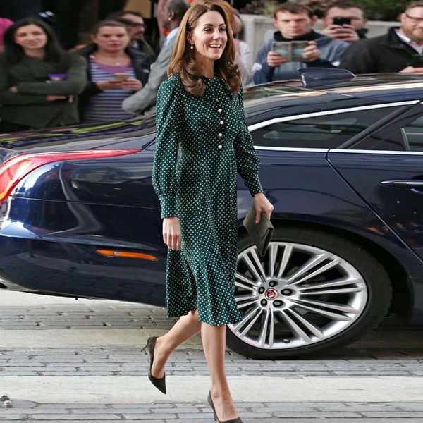 

casual dresses kate middleton spring autumn women vintage elegant chic patchwork dot party office green long sleeve dress, Black;gray