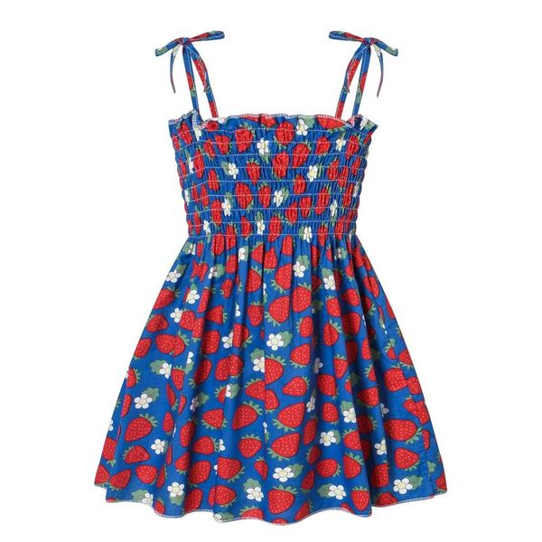 

girl's dresses strawberry print sling kids girls sleeveless sundress strap summer beach casual dress clothes, Red;yellow