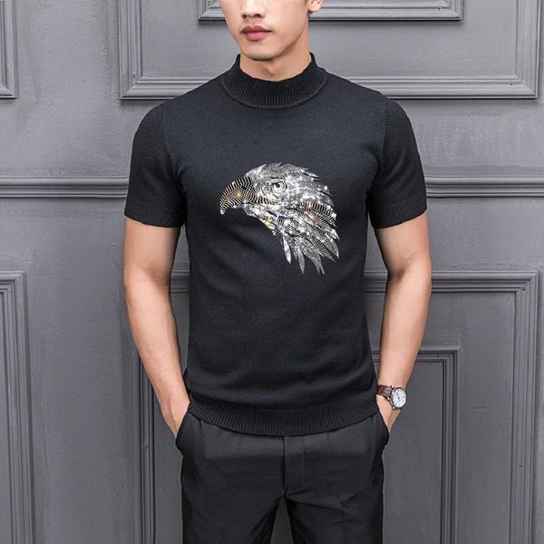 

men's t-shirts spring sweater fashion knitted t-shirt winter base cashmere warm short sleeve slim super size, White;black