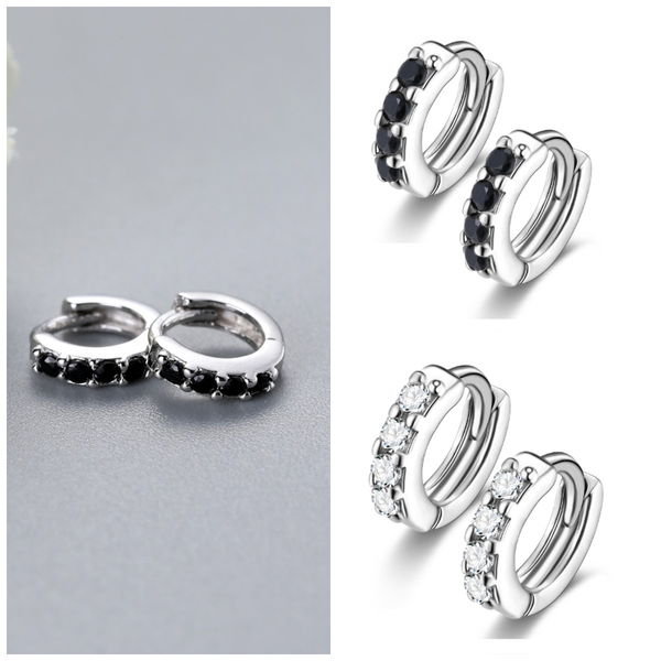 

hoop & huggie fashion round shape 925 sterling silver cubic zirconia earrings for women girls men boys 5mm hoops party gift cool, Golden;silver
