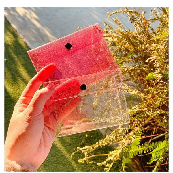 

transparent pvc button storage bag simple mini portable chain zero wallet girl heart sundry bags