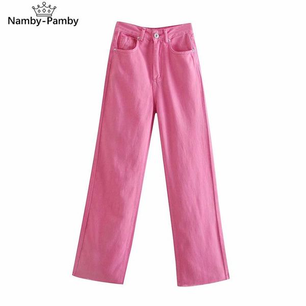 

women's jeans woman summer 2021 high waist rose fashion streetwear wide leg female casual cowboy pant front zip, Blue