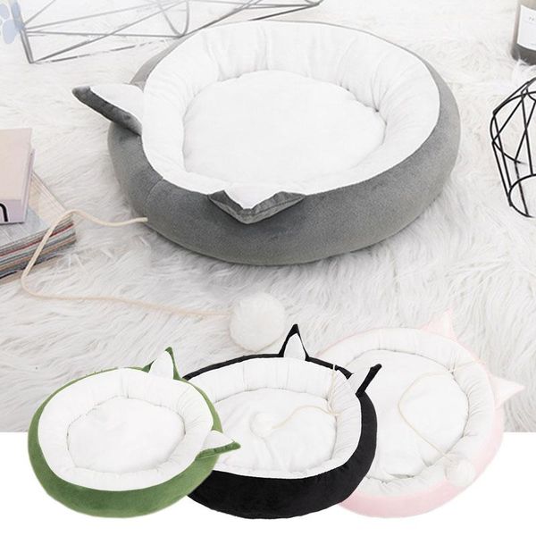 

autumn and winter pet bed warm round with cat ears washable house for small medium dogs cats supplies beds & furniture
