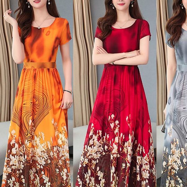 

20 women fashion summer dresses womens dress lady elegant o neck short sleeve retro printing maxi long, Black;gray