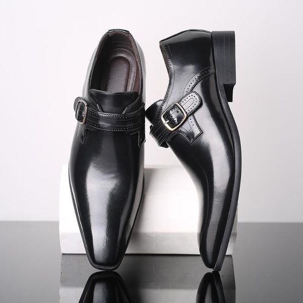 

dress shoes formal men elegant luxury party social designer wedding size 38-48 pointed toe buckle strap basic, Black