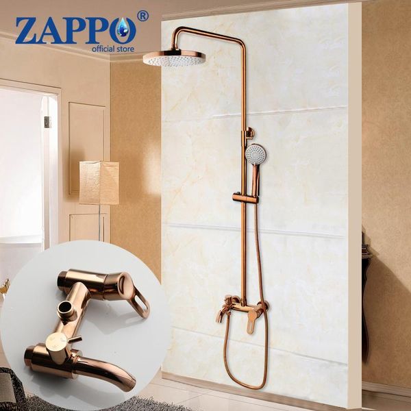 

luxury rose golden shower faucet set solid brass pink gold bathroom bathtub mixer rainfall spray hand facuet sets