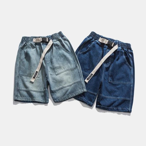 

men's jeans denim shorts fashion brand ins summer wear trend hip hop loose casual tooling 5-point pants, Blue