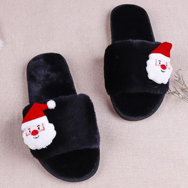 

winter women house plush slippers home shoes fashion cartoons warm slip on indoor flats cotton xx 717, Black