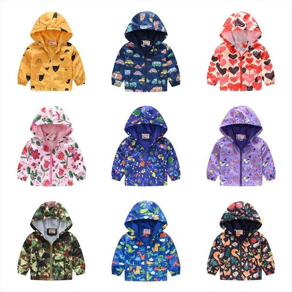 

37style kids clothes girls boys jackets children hooded zipper windbreaker fashion print coat infant waterproof hoodies, Blue;gray