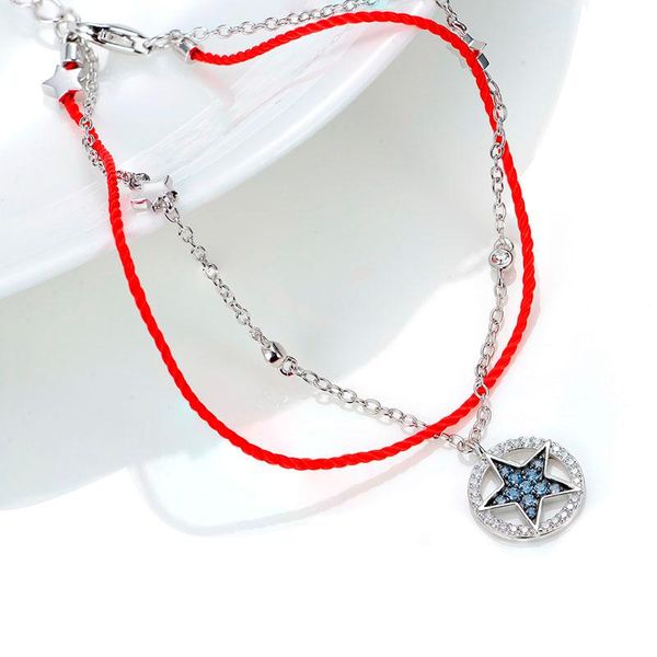 

link, chain women jewelry bracelets fashion 925 sterling silver star pendant shape red line thread string rope female, Black