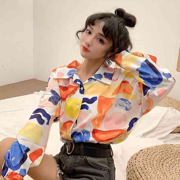 

women blouse fashion printing long sleeve turn-down collar shirt female loose shirts femininas blusas, White
