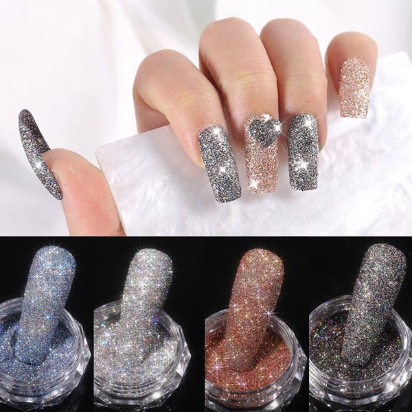 

1box sparkling diamond nail powder laser silver reflective glitter dust fine shiny pigment holographic art decorations1, Silver;gold