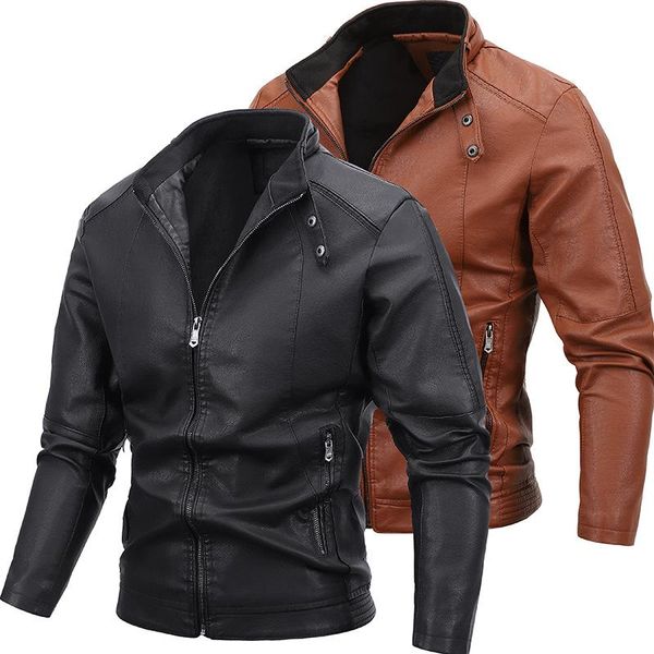 

men's jackets 2021 autumn and winter european american pu leather jacket warm plush motorcycle clothes coat, Black;brown