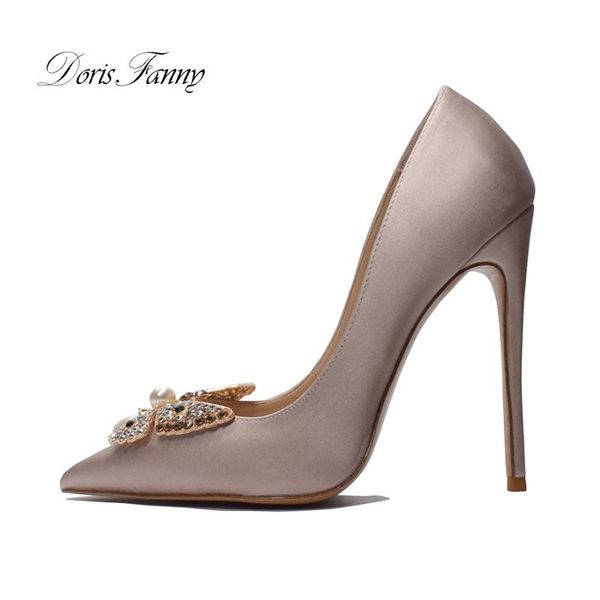 

dress shoes doris fanny silver women's 8  12cm pointed toe fashion thin high heels pumps rose gold woman large size, Black