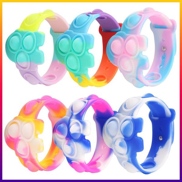 Push Bubble Fidget Toys Decompression Tie dye Silicone Hand Wristband Stress Relief Dimple Soft Bracciale Bambini Spremere Toy Gift